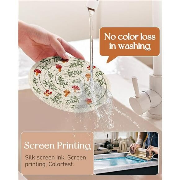 Woven Cotton Linen Coasters Set of 6 with Holder Absorbent Drink Cup Mats Coffee - Picture 4 of 7